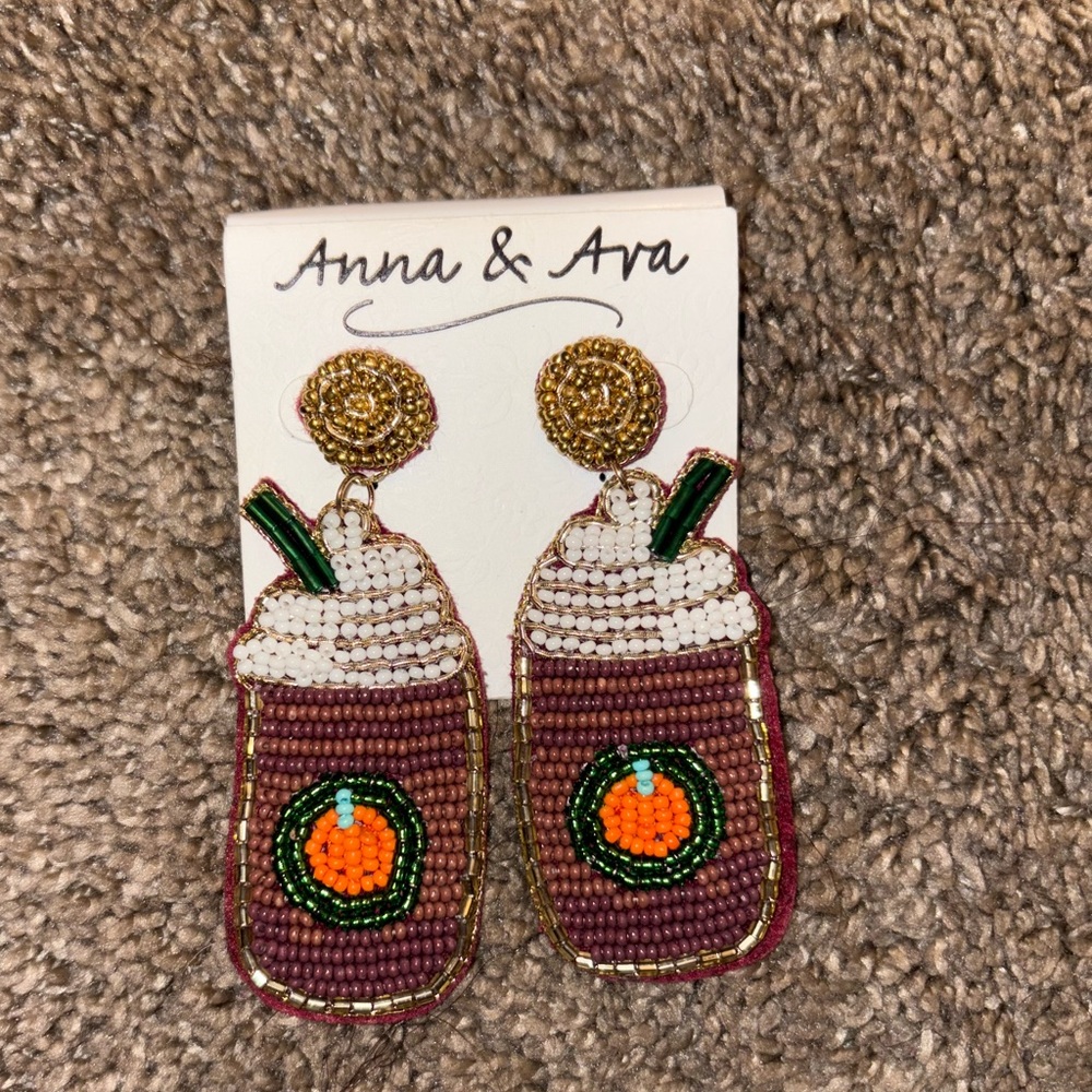 Earrings-Beaded Pumpkin Coffee